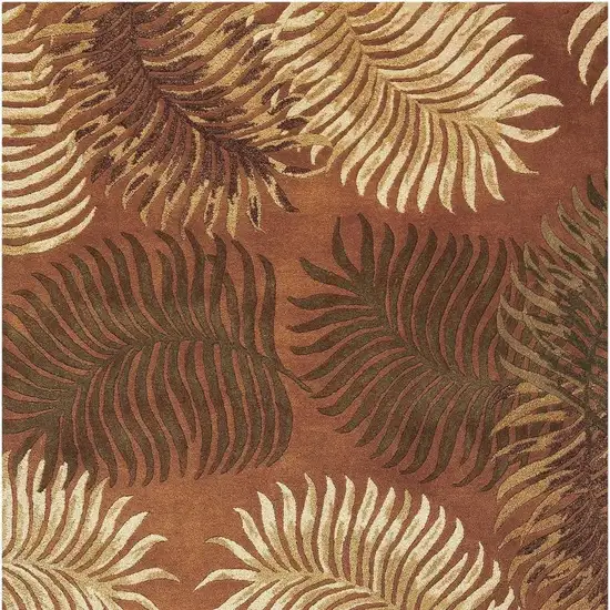 Rust Orange And Green Wool Botanical Leaves Hand Tufted Area Rug Photo 4