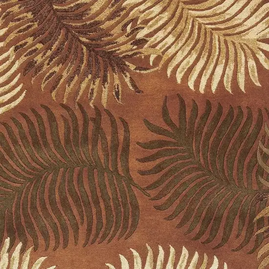 Rust Orange And Green Wool Botanical Leaves Hand Tufted Area Rug Photo 3
