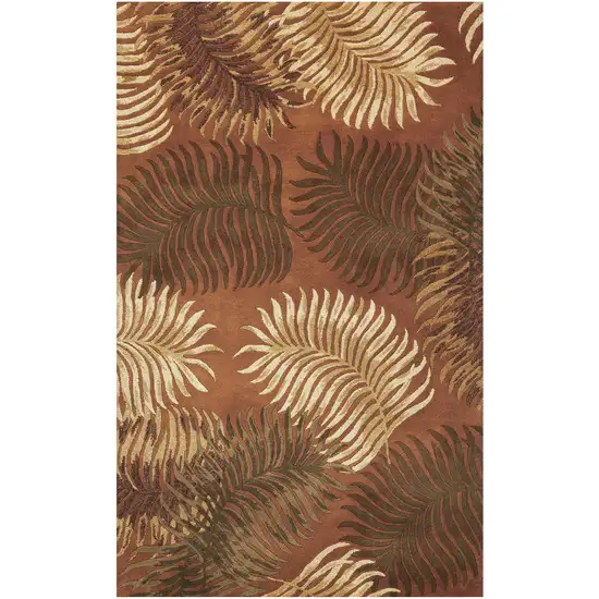 Rust Orange And Green Wool Botanical Leaves Hand Tufted Area Rug Photo 1