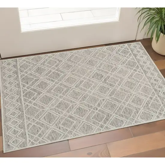 Sand Beige And Ivory Wool Geometric Hand Tufted Area Rug Photo 1