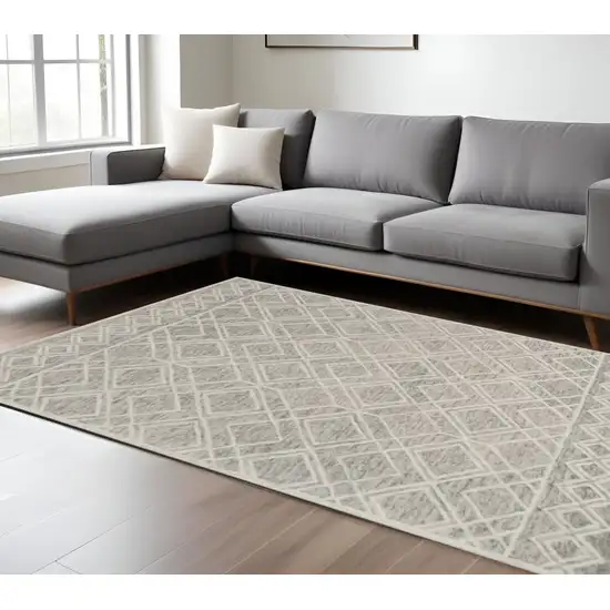 Sand Beige And Ivory Wool Geometric Hand Tufted Area Rug Photo 1