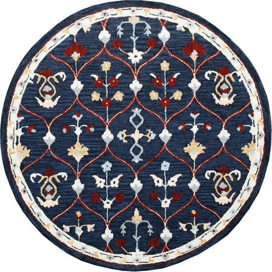 Wool Trellis Hand Tufted Round Rug Photo 2