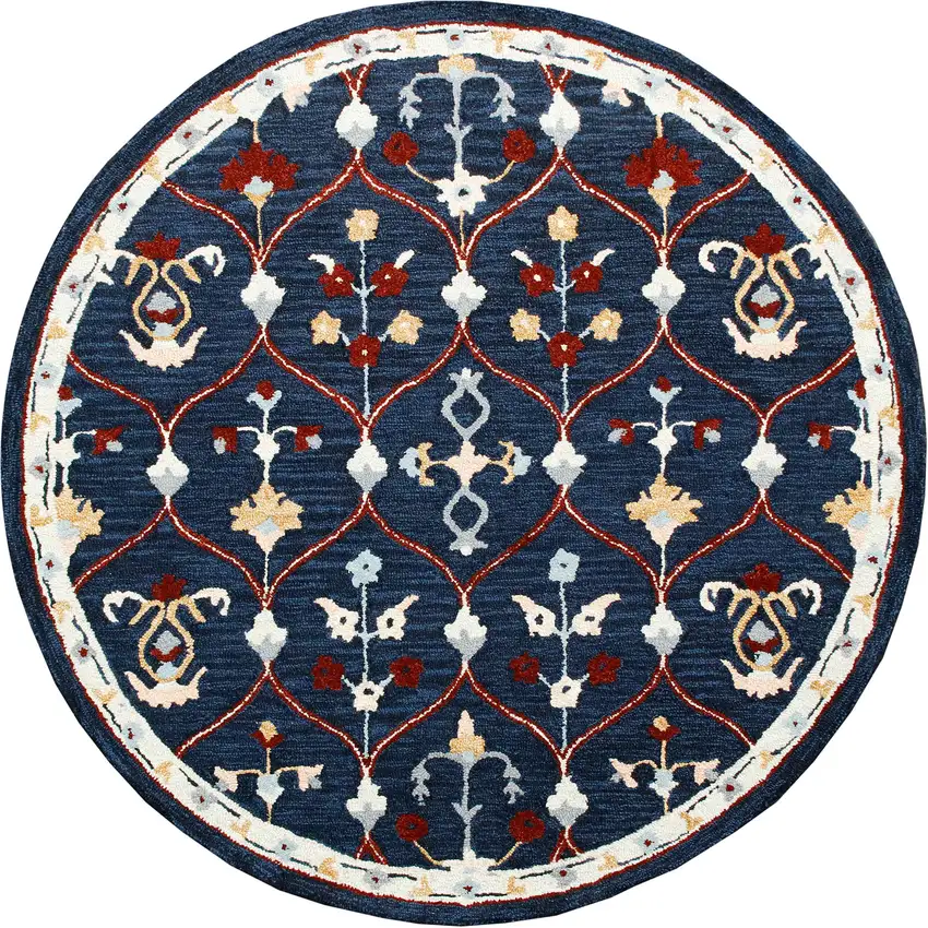 Wool Trellis Hand Tufted Round Rug Photo 2