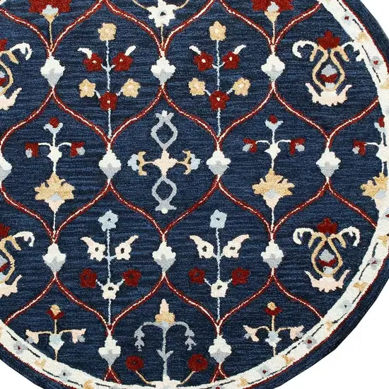 Wool Trellis Hand Tufted Round Rug Photo 5