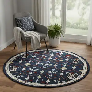 Photo of Wool Trellis Hand Tufted Round Rug