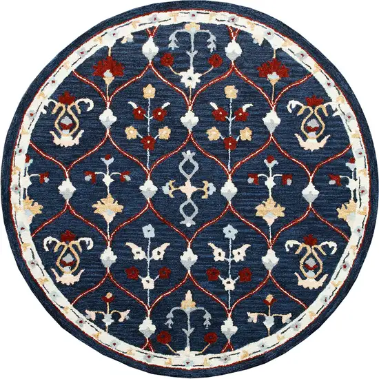 Wool Trellis Hand Tufted Round Rug Photo 5