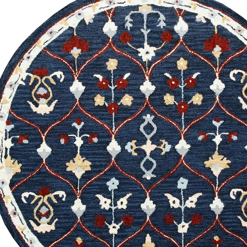 Wool Trellis Hand Tufted Round Rug Photo 4