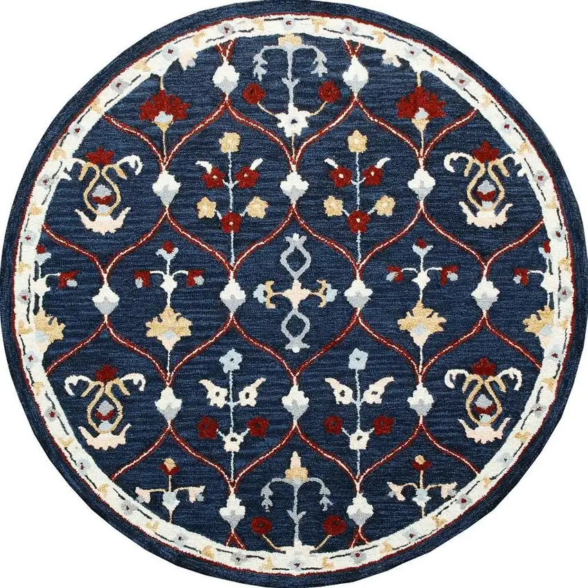 Wool Trellis Hand Tufted Round Rug Photo 5