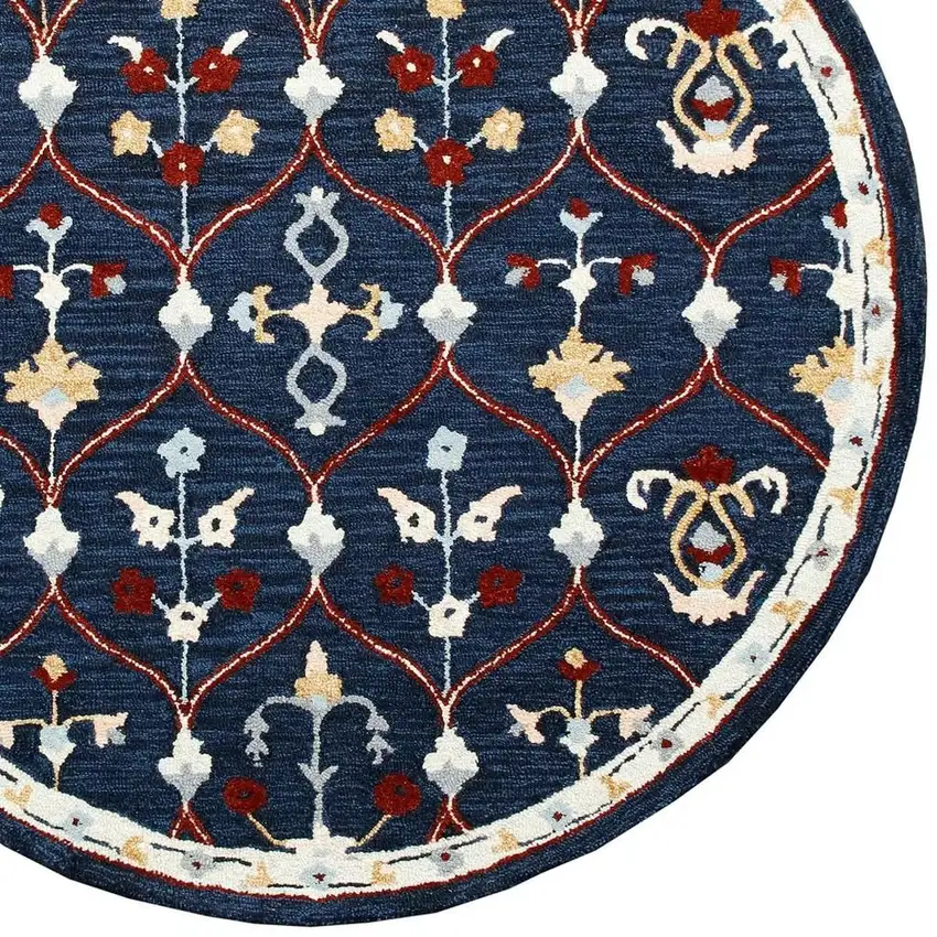 Wool Trellis Hand Tufted Round Rug Photo 4