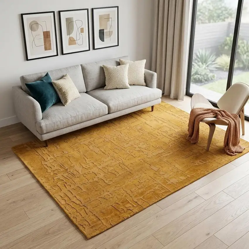 Yellow Abstract Non Skid Area Rug Photo 1