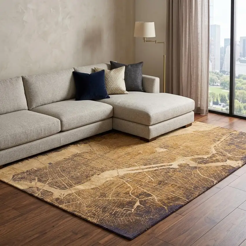 Yellow Abstract Non Skid Area Rug Photo 1