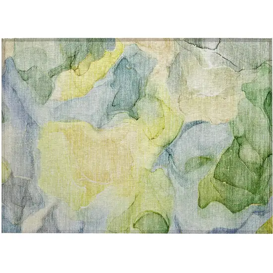 Yellow Abstract Washable Non Skid Indoor Outdoor Area Rug Photo 2