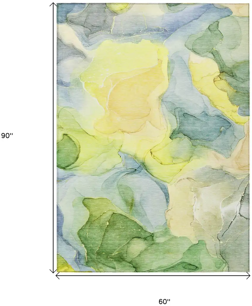 Yellow Abstract Washable Non Skid Indoor Outdoor Area Rug Photo 3