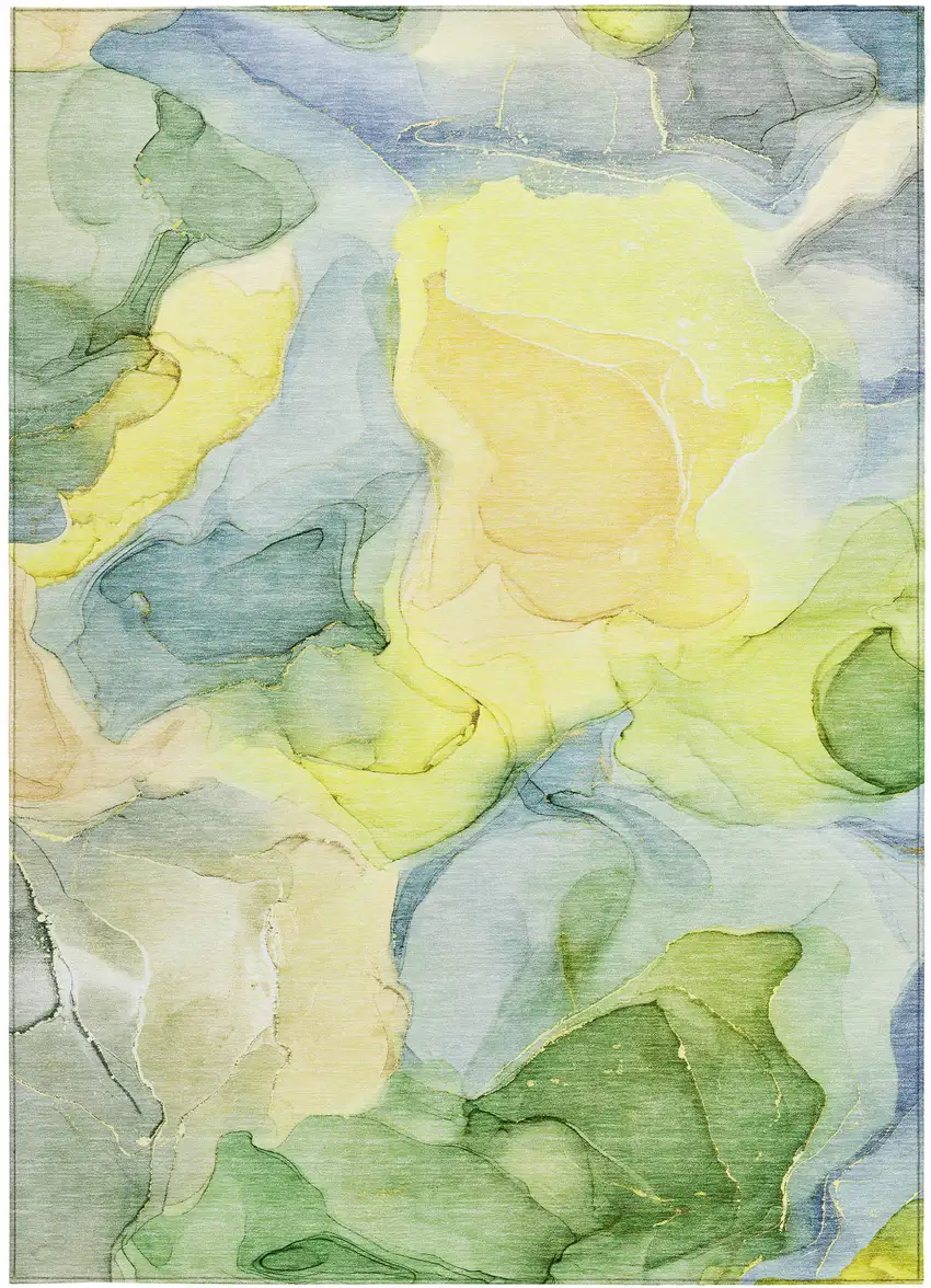 Yellow Abstract Washable Non Skid Indoor Outdoor Area Rug Photo 5