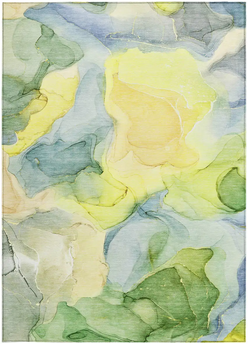 Yellow Abstract Washable Non Skid Indoor Outdoor Area Rug Photo 4
