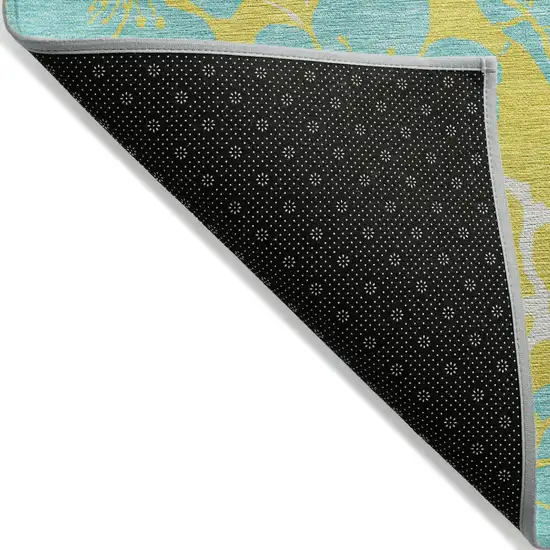 Yellow And Aqua Floral Washable Indoor Outdoor Area Rug Photo 4