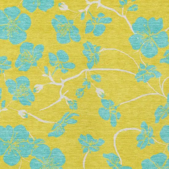 Yellow And Aqua Floral Washable Indoor Outdoor Area Rug Photo 7