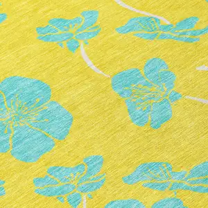 Photo of Yellow And Aqua Floral Washable Indoor Outdoor Area Rug