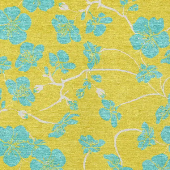 Yellow And Aqua Floral Washable Indoor Outdoor Area Rug Photo 5