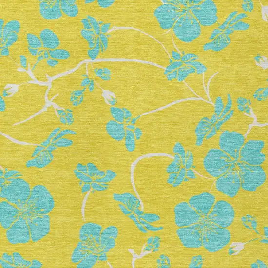 Yellow And Aqua Floral Washable Indoor Outdoor Area Rug Photo 7