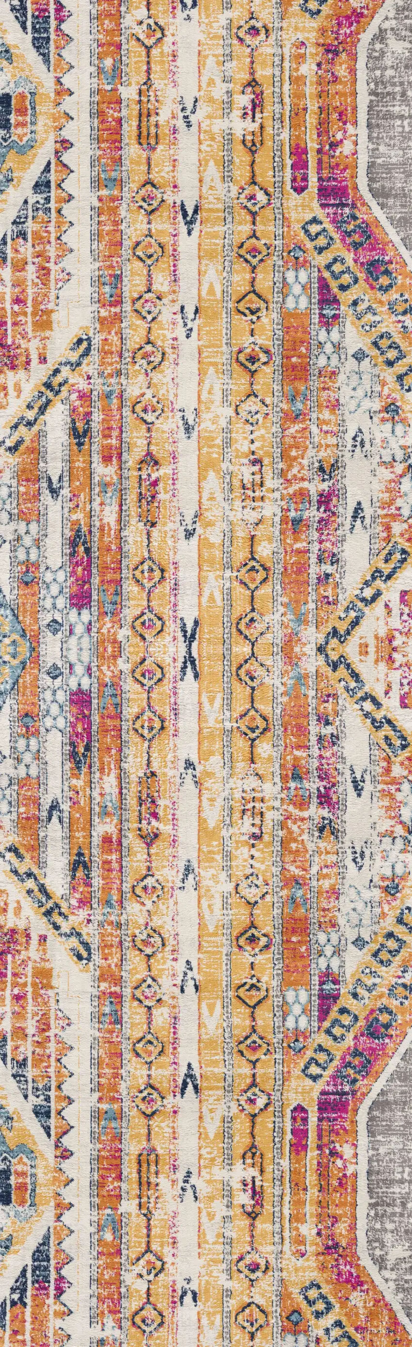Yellow And Beige Abstract Runner Rug Photo 2