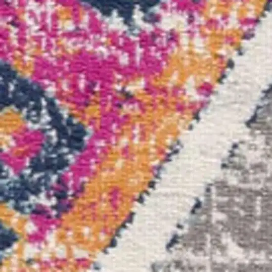 Yellow And Beige Abstract Runner Rug Photo 4