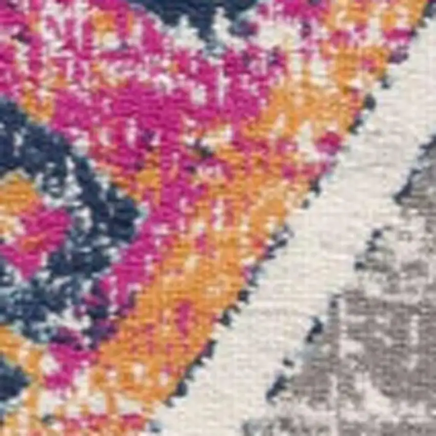 Yellow And Beige Abstract Runner Rug Photo 3