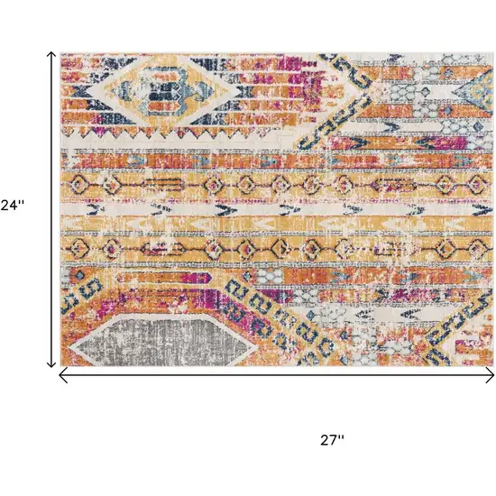 Yellow And Beige Abstract Square Rug Photo 3