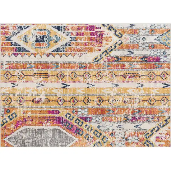 Yellow And Beige Abstract Square Rug Photo 2