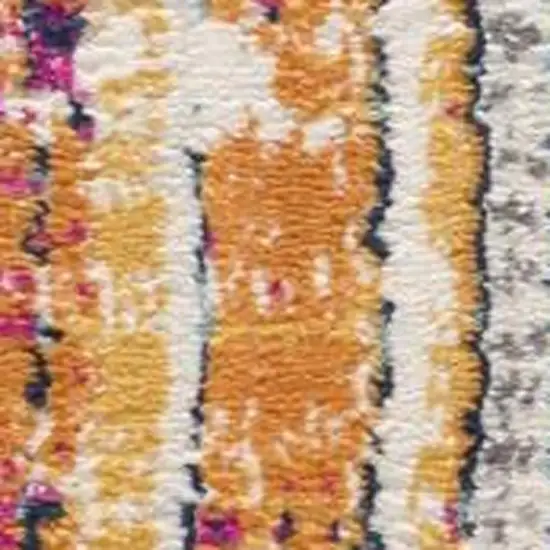 Yellow And Beige Abstract Square Rug Photo 4