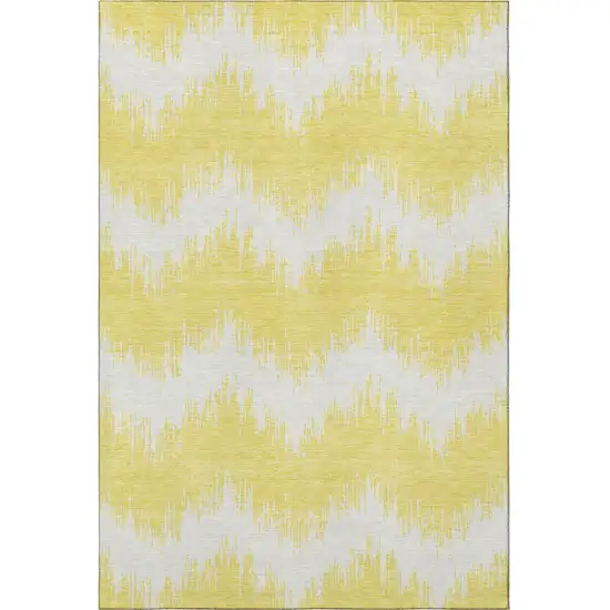 Yellow And Beige Chevron Washable Area Rug With UV Protection Photo 3