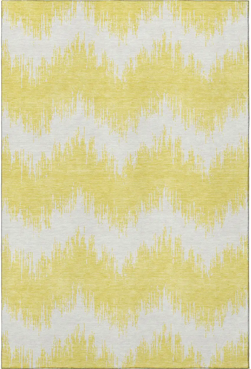 Yellow And Beige Chevron Washable Area Rug With UV Protection Photo 3