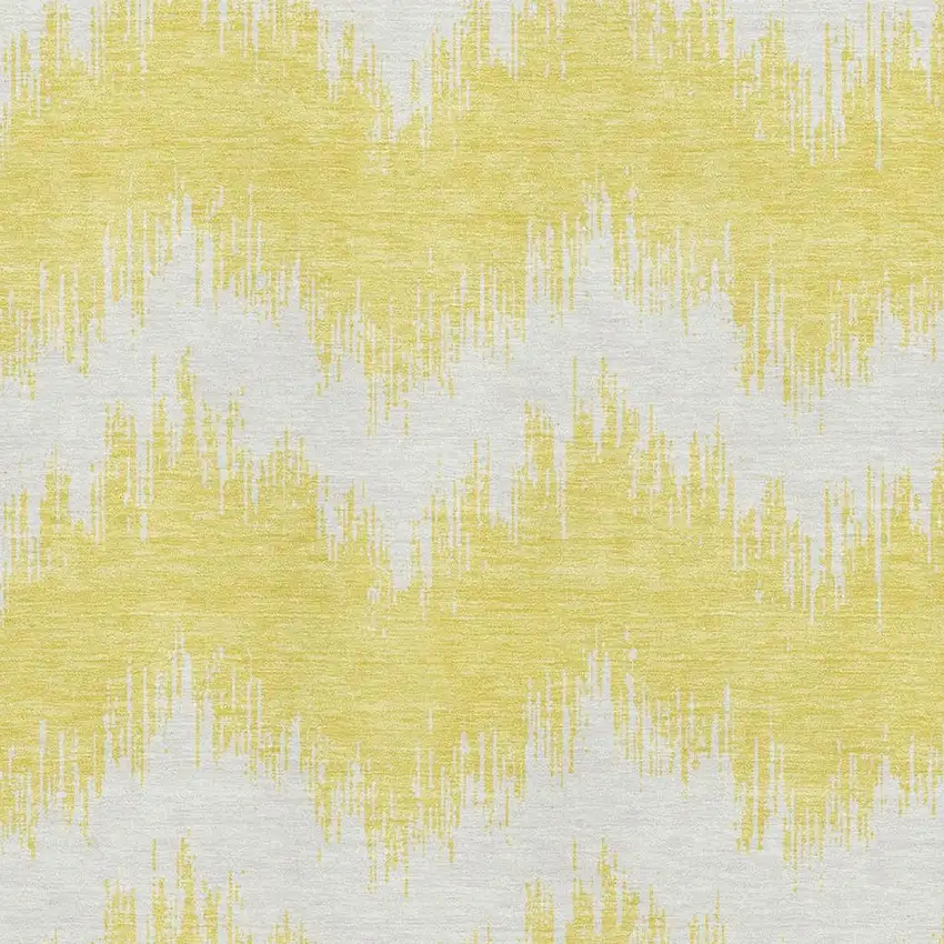 Yellow And Beige Chevron Washable Area Rug With UV Protection Photo 3