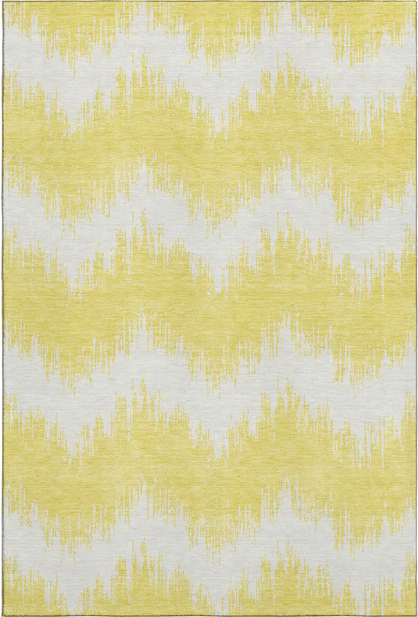 Yellow And Beige Chevron Washable Area Rug With UV Protection Photo 1