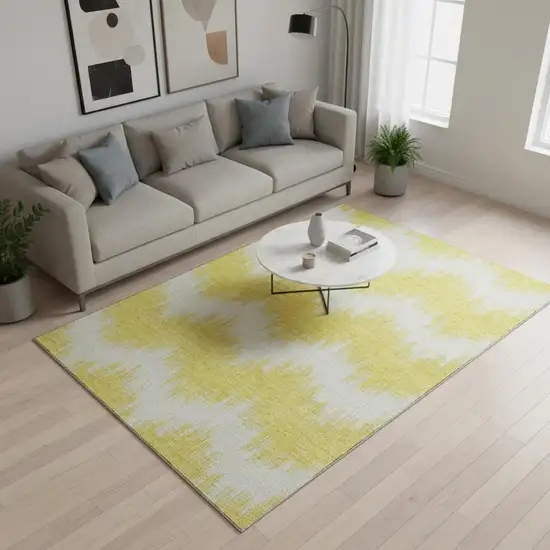 Yellow And Beige Chevron Washable Area Rug With UV Protection Photo 2