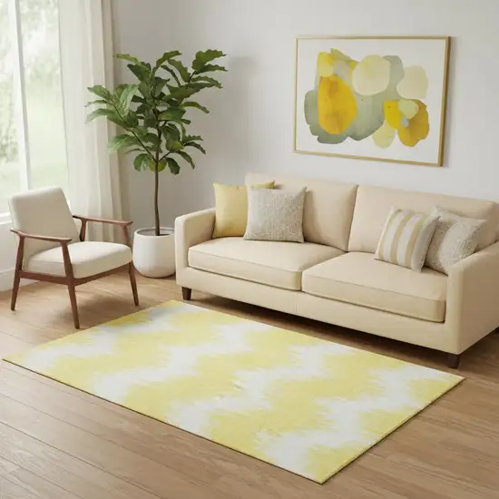 Yellow And Beige Chevron Washable Area Rug With UV Protection Photo 1