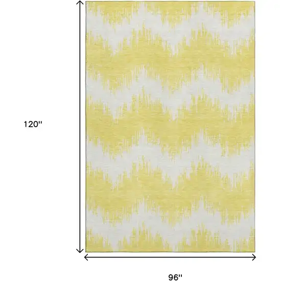 Yellow And Beige Chevron Washable Area Rug With UV Protection Photo 9