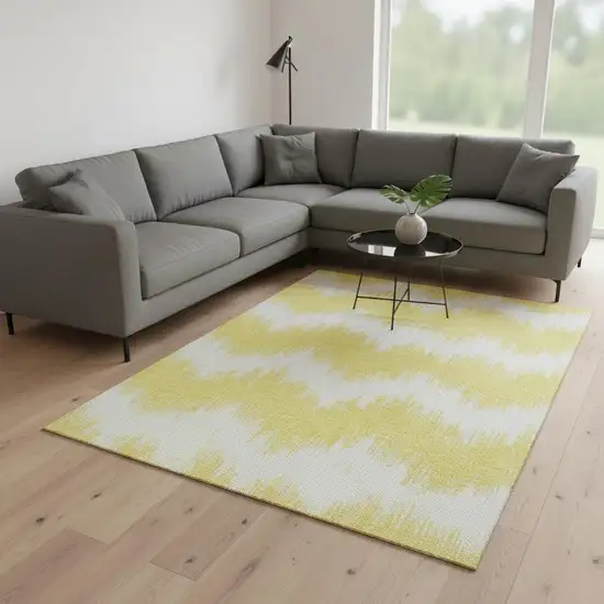 Yellow And Beige Chevron Washable Area Rug With UV Protection Photo 2