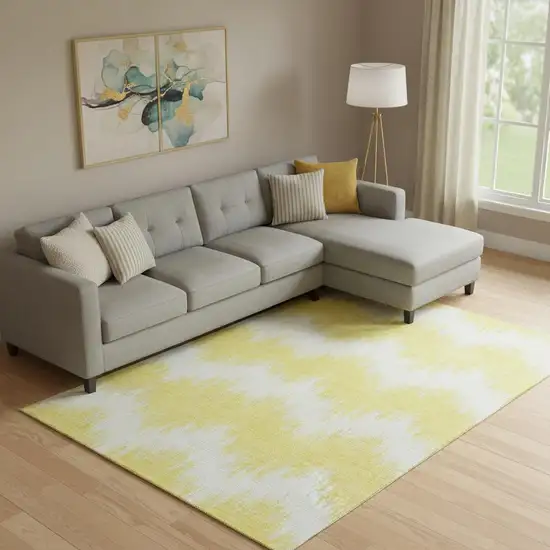 Yellow And Beige Chevron Washable Area Rug With UV Protection Photo 1