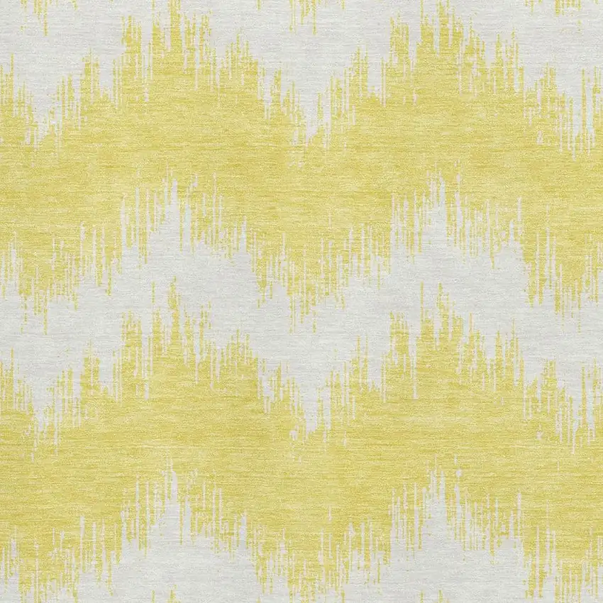 Yellow And Beige Chevron Washable Area Rug With UV Protection Photo 3