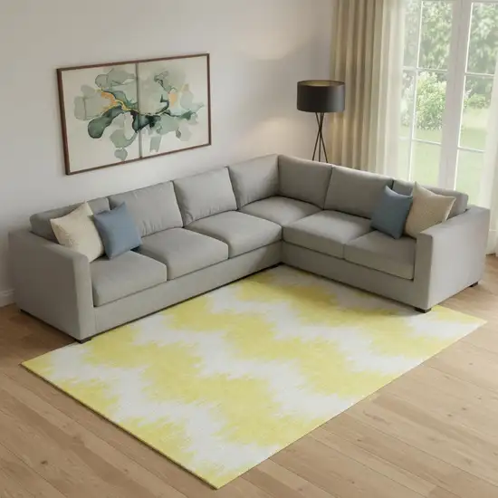 Yellow And Beige Chevron Washable Area Rug With UV Protection Photo 1