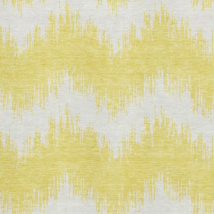 Yellow And Beige Chevron Washable Area Rug With UV Protection Photo 3