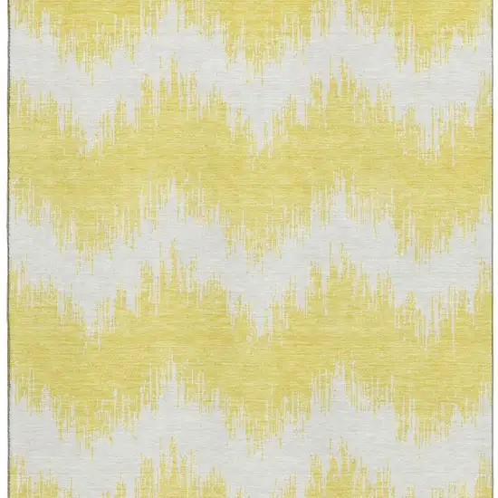 Yellow And Beige Chevron Washable Area Rug With UV Protection Photo 4