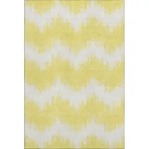 Photo of Yellow And Beige Chevron Washable Area Rug With UV Protection