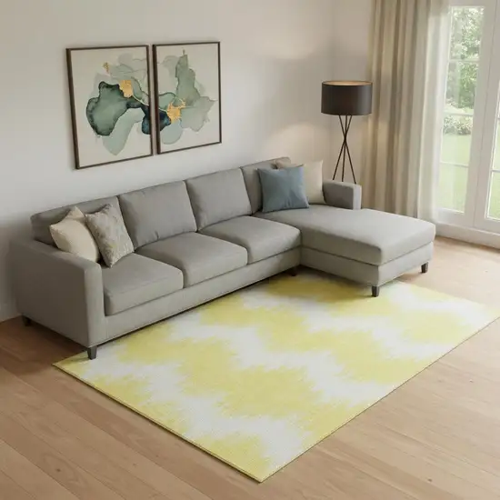 Yellow And Beige Chevron Washable Area Rug With UV Protection Photo 1