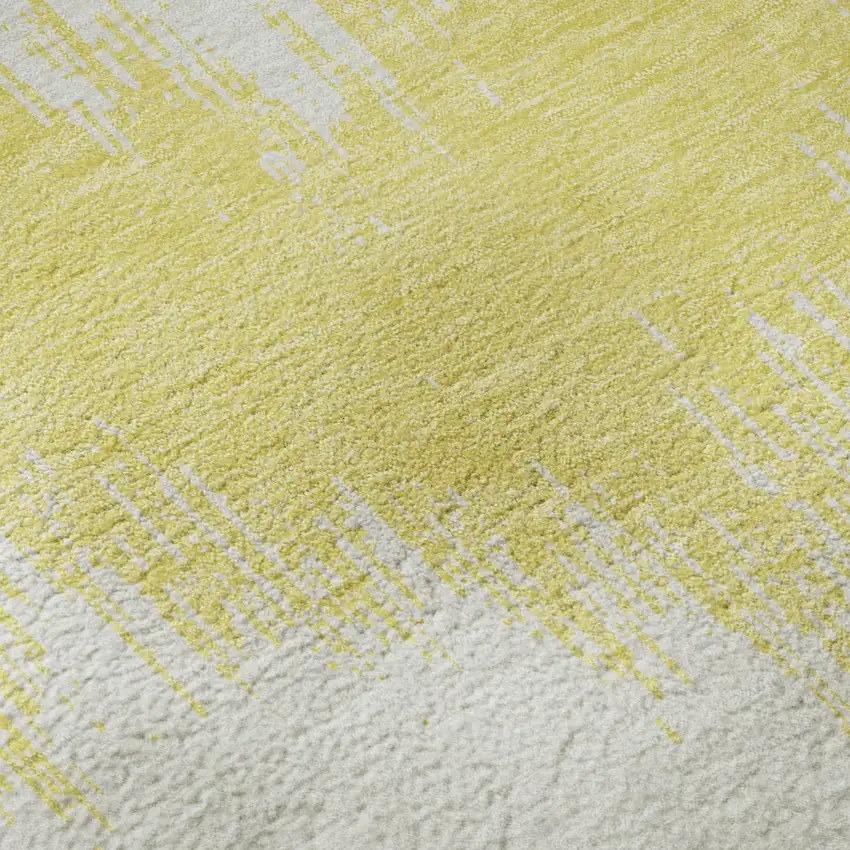 Yellow And Beige Chevron Washable Area Rug With UV Protection Photo 8