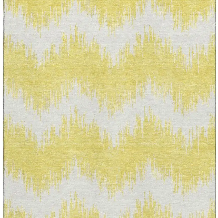 Yellow And Beige Chevron Washable Area Rug With UV Protection Photo 4