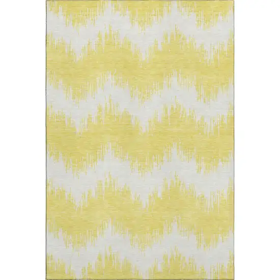 Yellow And Beige Chevron Washable Area Rug With UV Protection Photo 1