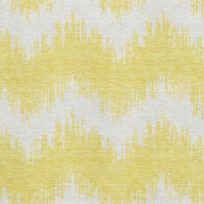 Yellow And Beige Chevron Washable Area Rug With UV Protection Photo 3