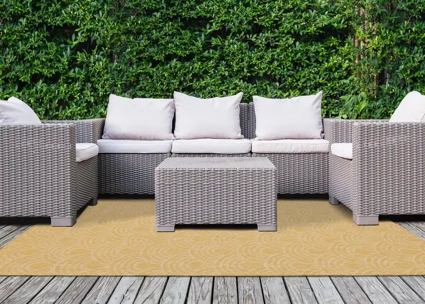 Yellow And Beige Geometric Area Rug Photo 5